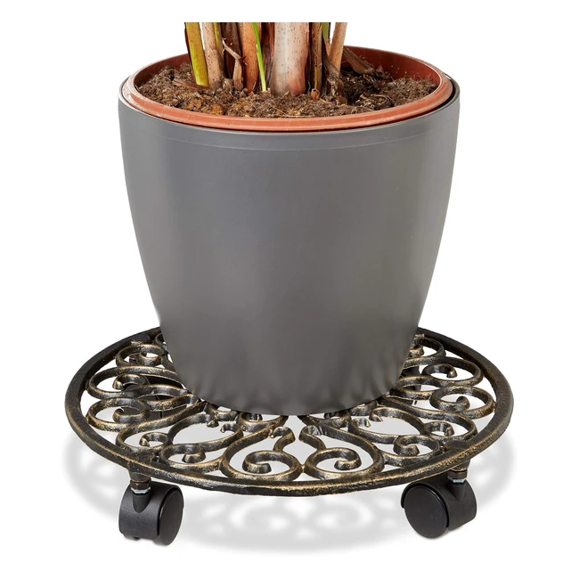 Carrello Portavasi Rotondo 335 cm - Design Antico - Resistente - Bronzo