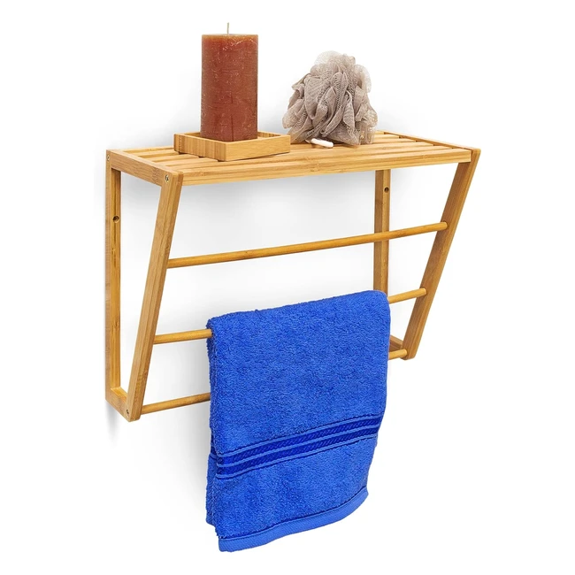 Mensola Portasciugamani da Muro in Bambù, 3 Sbarre, HLP 30x42x20 cm - Bagno Naturale