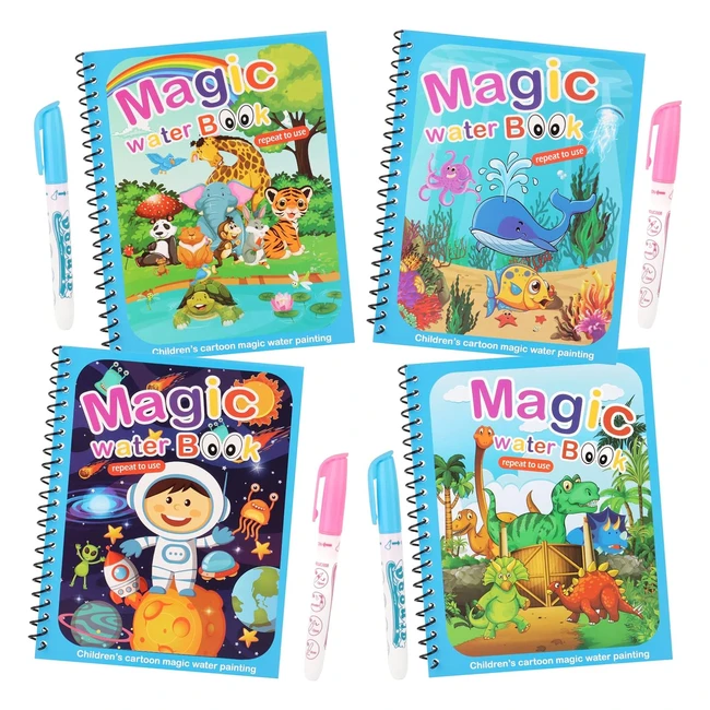 Libro Mágico Agua Magic Water Book - 4 Piezas - Libro Infantil Pintar con Agua Reutilizable - Juguetes Educativos