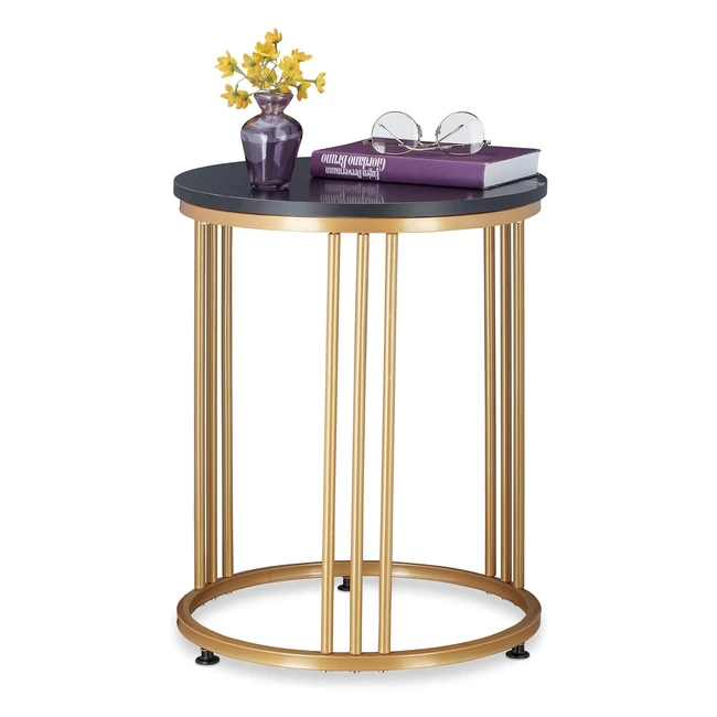 Tavolino da Salotto Rotondo in Ferro e MDF - Nero/Oro - Relaxdays