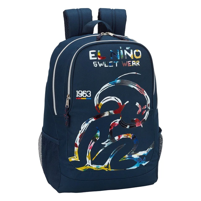 Mochila Escolar Safta El Nino Splash Oficial 320x160x440mm Azul Marino