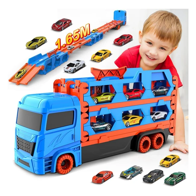 Vatos Transport Truck Toys Cars for Boys Ages 3-6  Portable Race Track  Best G
