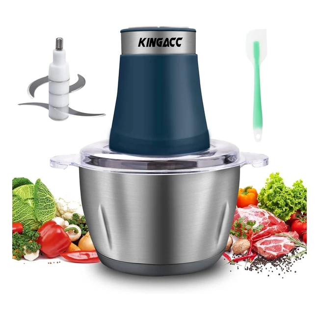 Hachoir électrique 300W Kingacc - Mini hachoir à viande électrique 2L - 4 lames en inox - 2 vitesses - Petit mixeur pour viande, légumes, oignon, fruit, aliments bébé