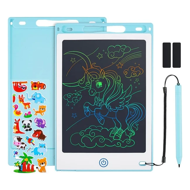 Coolzon Colorful LCD Writing Tablet Kids 85 Inch - Erasable Drawing Pad with Lock Function - Free Animal Cartoon Stickers - Blue