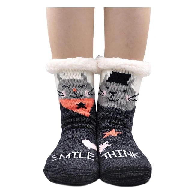 Chaussons femme ZFSock hiver maison - semelle antidérapante, fourrure sherpa, motif animal - cadeau de Noël