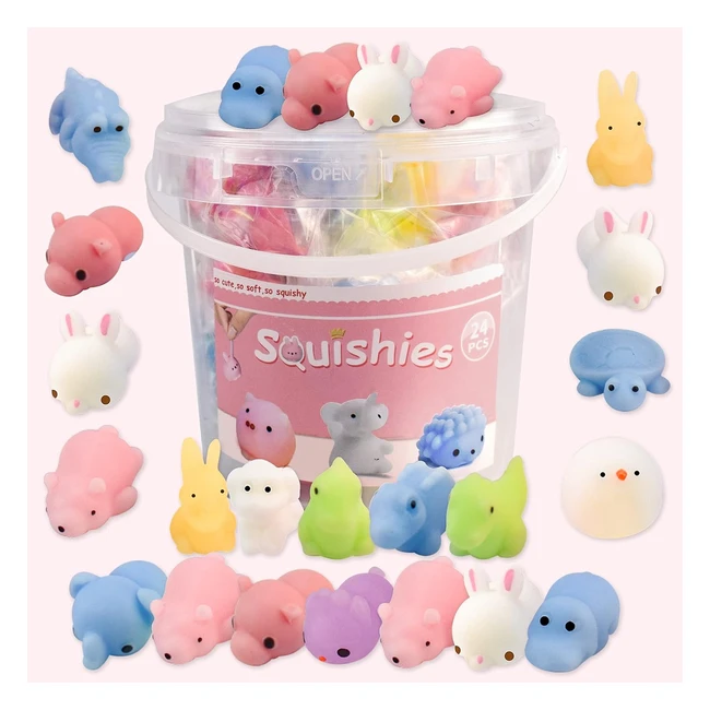 Mochi Mini Squishy Animal Toys - 24 Pcs - Random Party Decoration - High-Quality