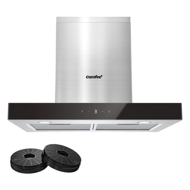Comfee 60 cm Chimney Cooker Hood 60M77 - Class A Stainless Steel Extractor Hood with LED - Recirculating Ducting System - Wall Mounted Range Hood Extractor Fan Kitchen - Carbon Filters