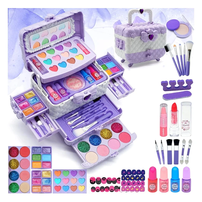 Coffret Maquillage Enfant Filles - Set Lavable - Cadeau de Noël Anniversaire - Jouet pour Princesse Fille 4-12 ans - Violet Clair