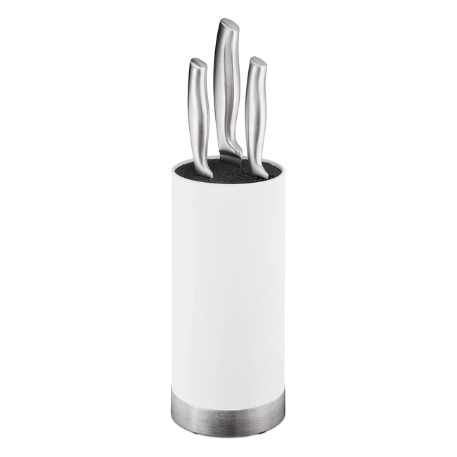 Range-couteaux Relaxdays, bloc rond non garni, insert en tiges plastiques, h x d 22 x 11 cm, blanc
