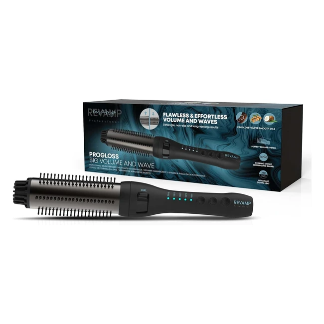 Progloss Perfect Finish Big Volume and Wave Hot Brush for Hair Styling - Ceramic Ionic Barrel and Retracting Bristles - Adjustable Temperature