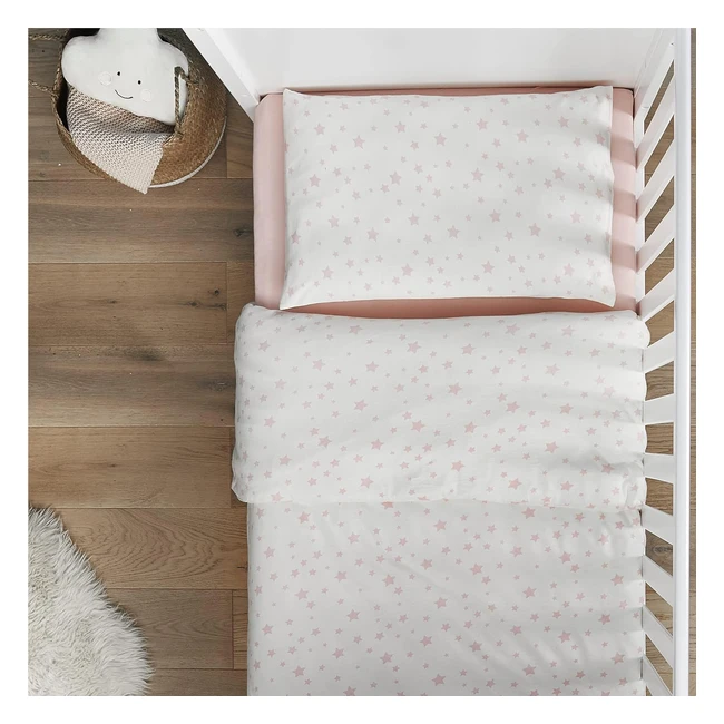 Silentnight Safe Nights Cot Bed Duvet Cover Set - 100% Cotton - Toddler Child Quilt - Hypoallergenic - Machine Washable - Pink Stars