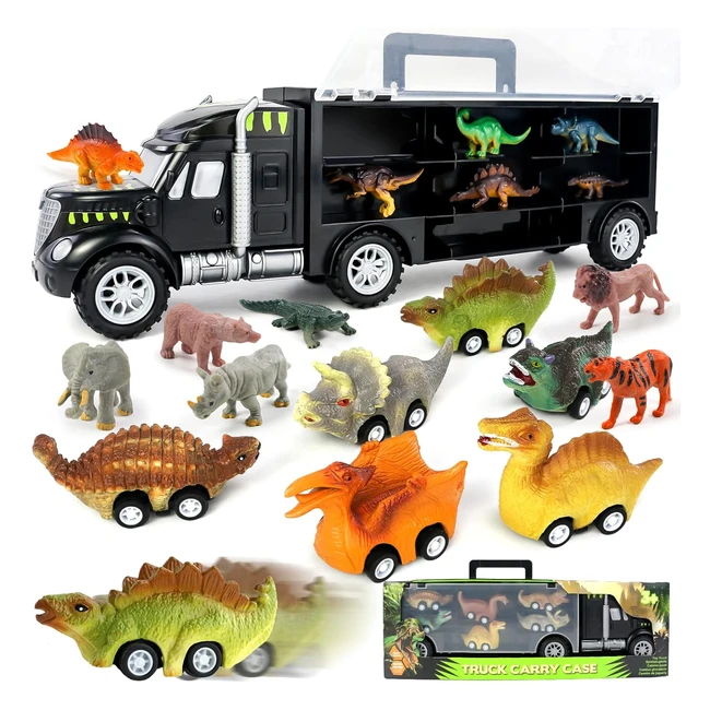 Akokie Dinosaur Toys Truck Transport Carrier - 12 Pcs - Double Side Storage - Birthday Gift