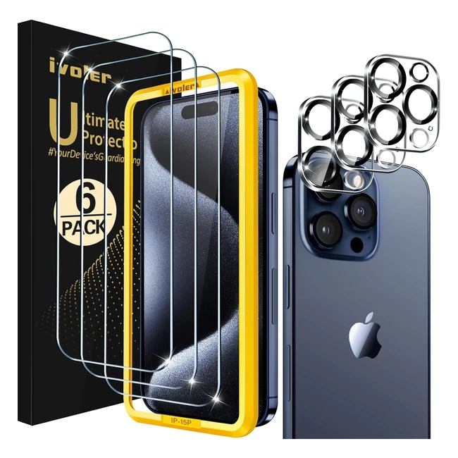 iVoler Alignment Aid Screen Protector for iPhone 15 Pro Max - Scratch Resistant, Bubble-Free, HD Clear