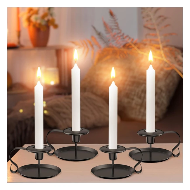 Vintage Candle Holders Set of 4 - Handrail Candle Stands - High Quality - Perfect for Tables - Christmas Halloween Valentines - Black