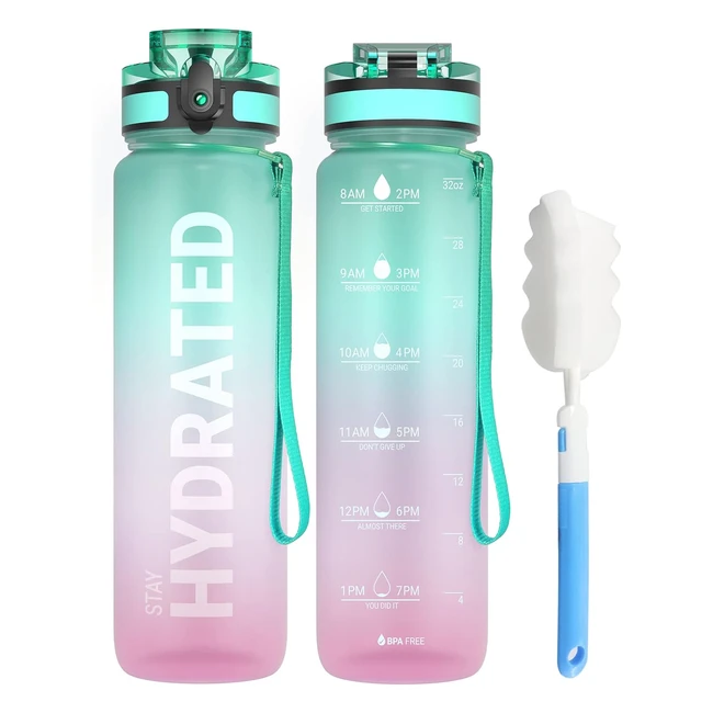 Sahara Sailor Water Bottle 1000ml - Motivational Sport Drinks Bottle with Times to Drink - BPA Free