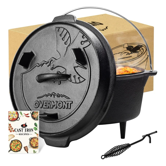 Overmont 88L 9-Quart Allround Dutch Oven - Dual Function Lid Griddle - Camping Pre-Seasoned Cast Iron Pot