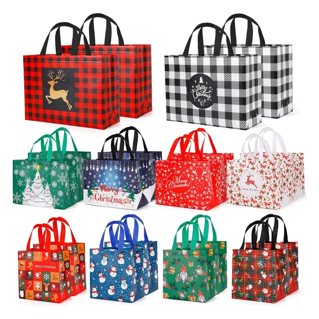 Yangte 20 Pack Christmas Gift Bags - Reusable Tote Bags with Handle - Nonwoven - Includes 4 Large 8 Medium 8 Small - Xmas Party Favors