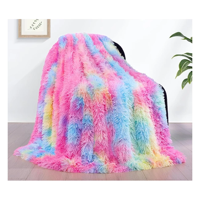 Kankaeu Rainbow Blanket - Fluffy Throw Blanket | 130x160 cm | Soft & Warm | Faux Fur & Wool | Reference: 12345