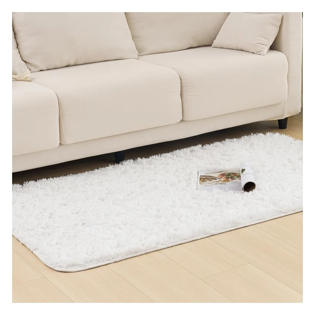 Alfombra de pelo largo Vamcheer 8mm blanca 80x150 - Lavable y antideslizante