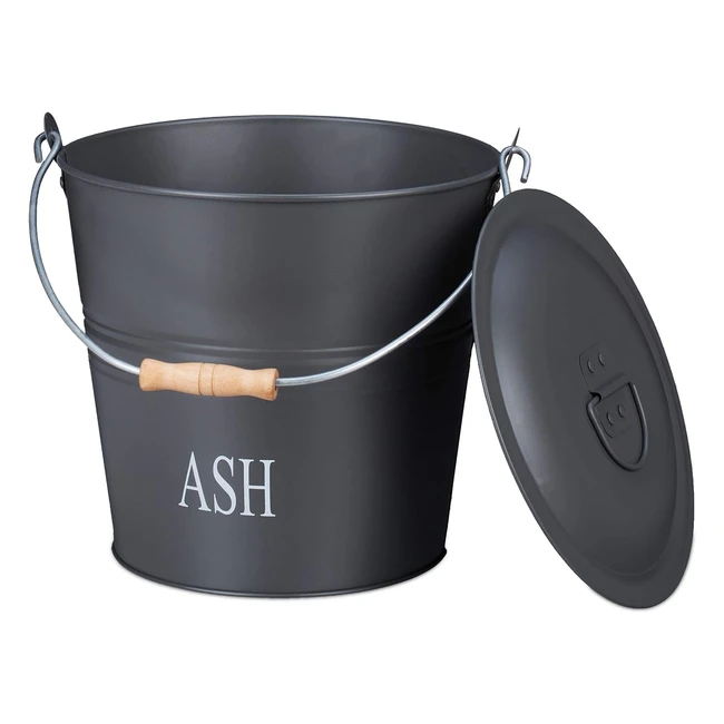 Seau à cendres Relaxdays avec couvercle 12 litres - Poignée de transport - Cheminée, barbecue - Bac à charbon gris