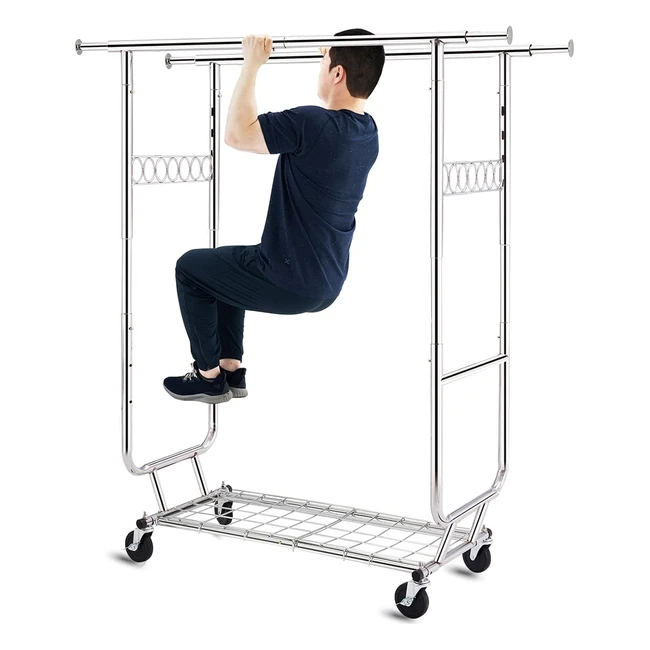 Hokeeper Double Clothing Commercial Grade Garment Rack | Heavy Duty, Adjustable, Collapsible | Chrome Finish