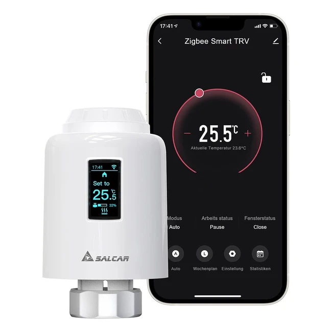 Valvola Termostatica Intelligente Salcar per Riscaldamento - Compatibile con Alexa e Google Assistant - Zigbee - Display OLED