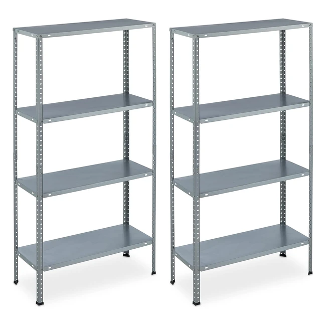 Estantería metálica galvanizada Relaxdays 10034151 - 145x755x30 cm - 4 baldas - hasta 160kg - montaje con pernos de acero - color plateado