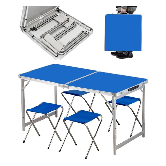 Set tavolo pieghevole Bakaji con 4 sedie, campeggio e picnic, regolabile e portatile
