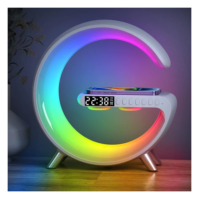 Lámpara de mesa LED inteligente 2023 - Carga inalámbrica, altavoz Bluetooth, luz nocturna regulable
