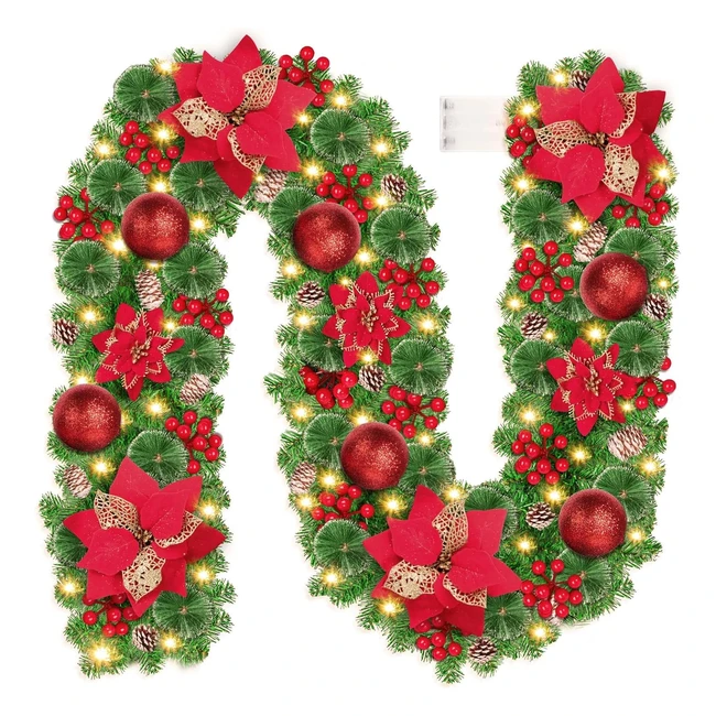 Guirnalda Navidad 27m 30LED - Luces Coronas Artificiales con Flores y Bolas - Ref. 12345