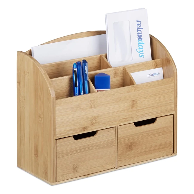 Organiseur de bureau en bambou Relaxdays - 6 compartiments, 2 tiroirs - Hxlxp 255 x 33 x 135 cm