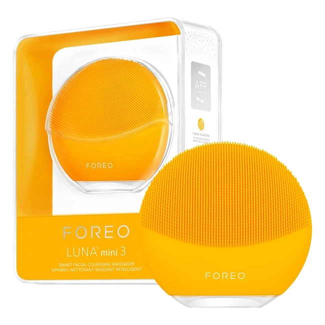 Cepillo Limpiador Facial Foreo Luna Mini 3 - Accesorio de Viaje - Masajeador Facial Eléctrico de Silicona - Limpieza Facial Sencilla - Conexión App - Sunflower Yellow