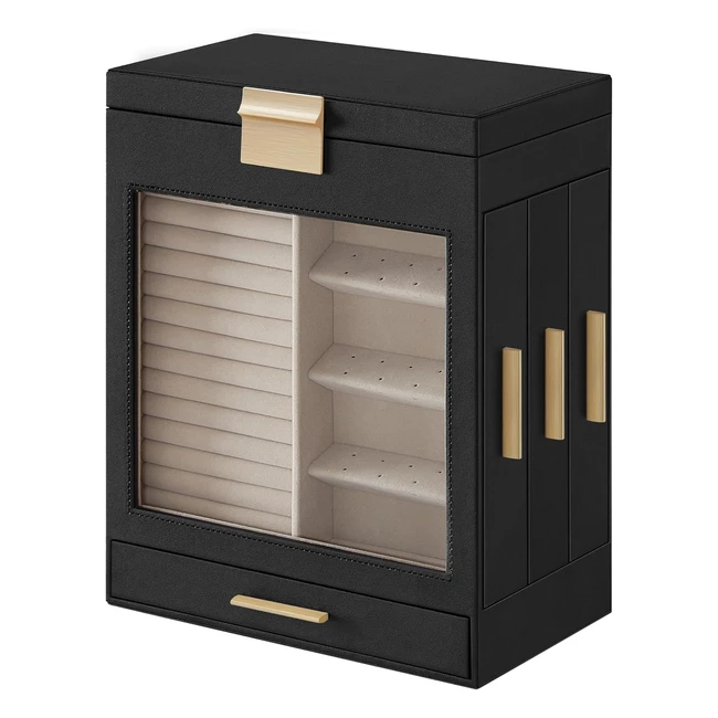 Songmics Jewellery Box with Glass Window 5-Layer Organiser  3 Side Drawers  Gr