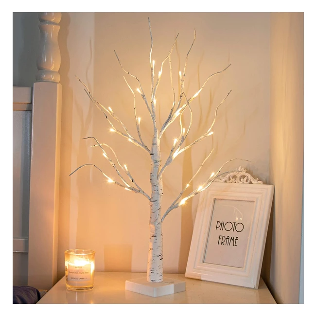 Vanthylit White Twig Christmas Tree - 2ft Tabletop Birch Tree with 24 Warm White LEDs - Battery Operated
