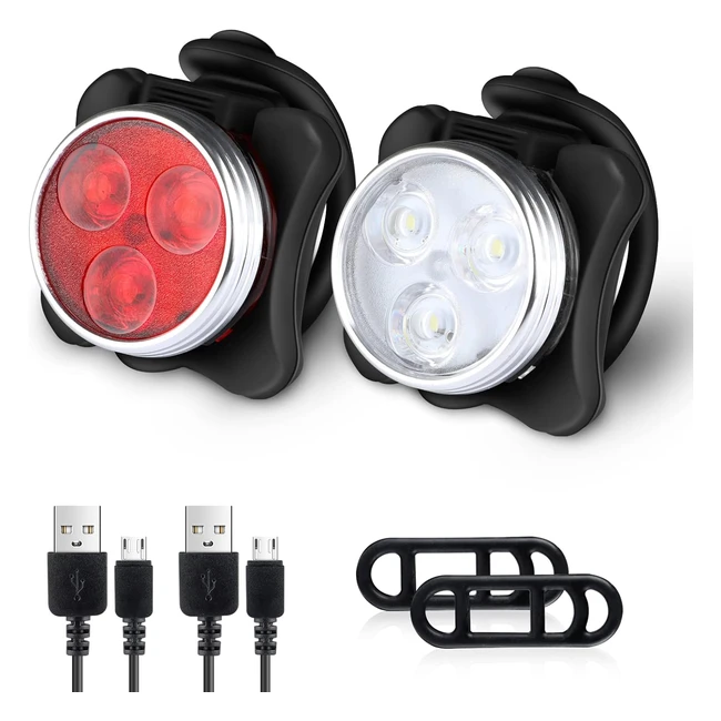 Defurhome Bike Light Set - Super Bright USB Rechargeable - 4 Modes - Waterproof - Mountain Road Bike Lights