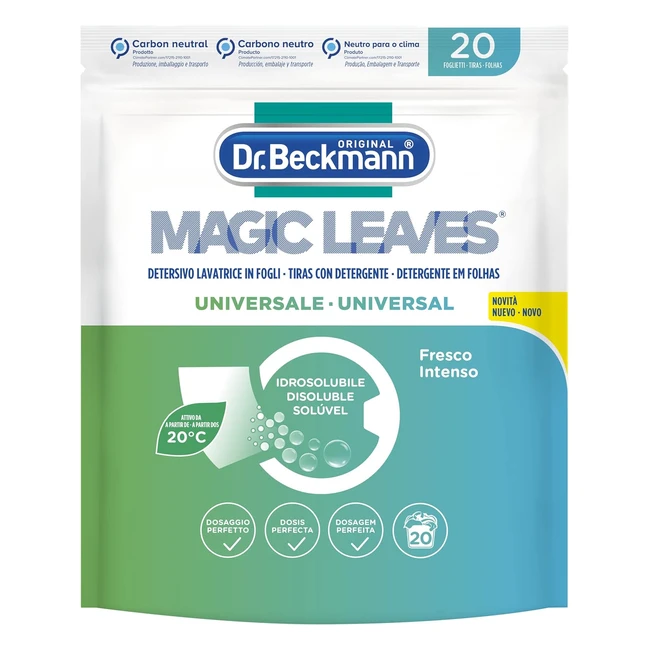 Dr Beckmann Magic Leaves - Detersivo Lavatrice in Fogli Universale - Facile da Usare - 20 Fogli