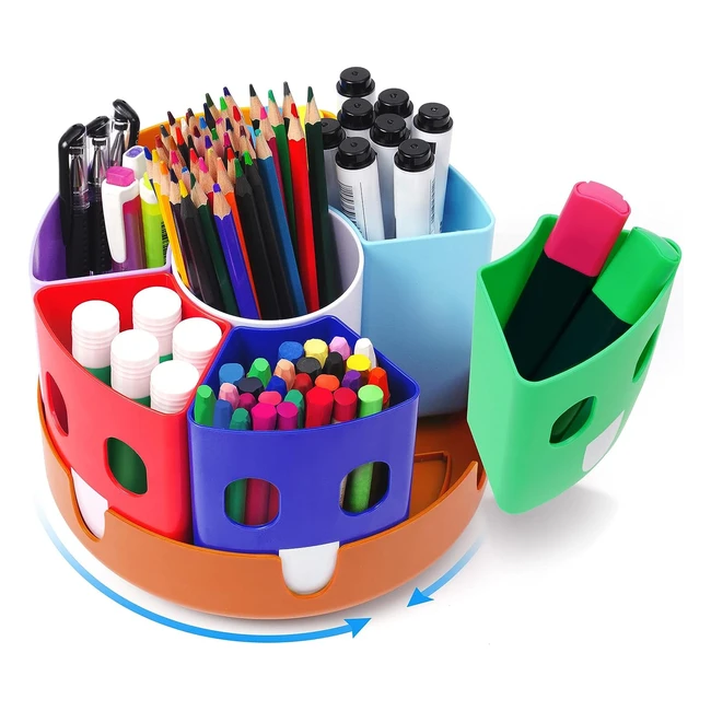 Gamenote Rotating Desk Stationary Organizer Pen Holder - Arts and Crafts Supply for Home Office School - Multicolored 7 Segments