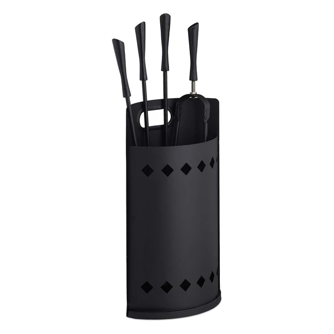 Serviteur de cheminée moderne 5 pièces, seau, tisonnier, pelle, balai, pince - Relaxdays