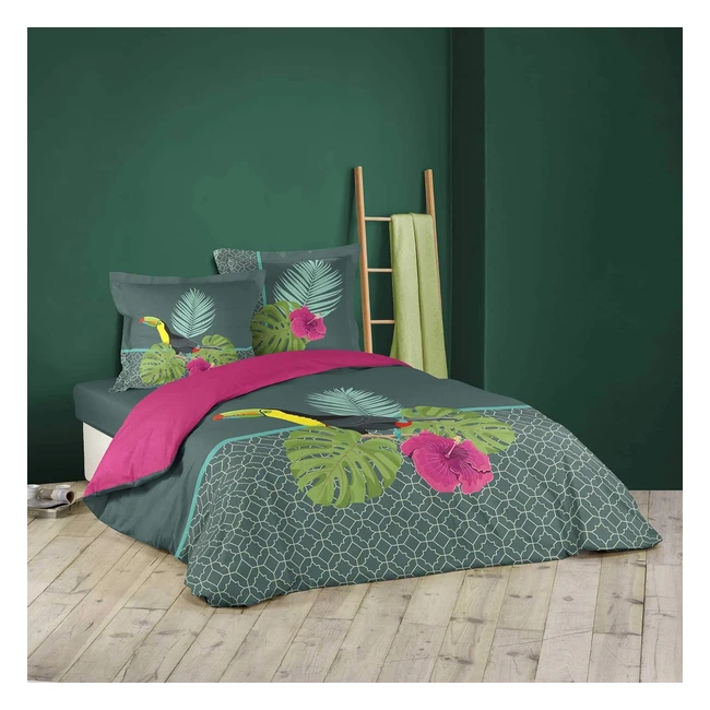 Parure Multicolore 240x220cm Douceur d'Intérieur 1642855 - 100% Coton - Finition Pressions