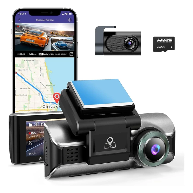 Dashcam Azdome M550Pro2Ch 4K 5GHz WiFi GPS - Registrazione in Loop - Monitor di Parcheggio - Supporto Massimo 256GB