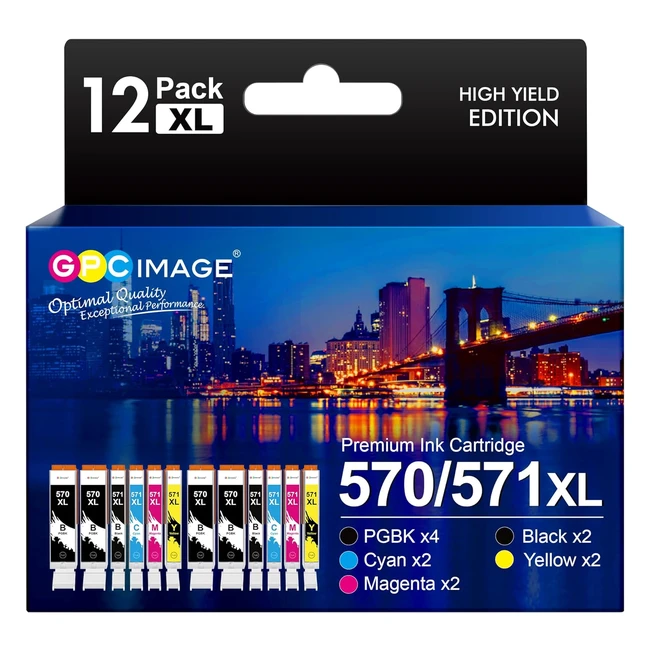 GPC Image 12-Pack Ink Cartridges for Canon PGI570XL CLI571XL - Compatible with Pixma MG5700 MG5750 MG5751