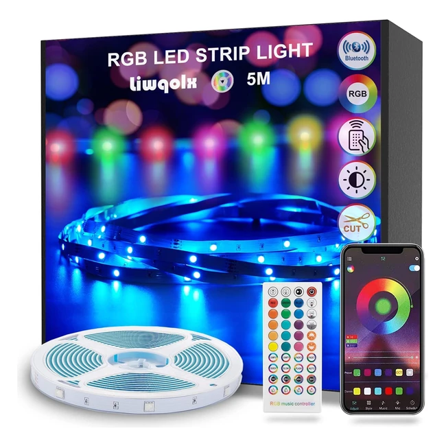 5m RGB Bluetooth LED Light - Music Sync, Smart App Control - for Bedroom, Home, Party, Bar