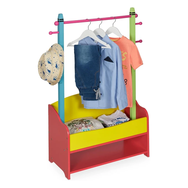 Penderie Enfants Multicolore - Relaxdays - 4 Crochets, 2 Tiroirs - HLP 1005x71x30 cm