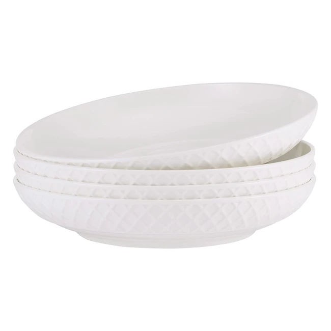 Mikasa Trellis Chip Resistant Pasta Bowls - Set of 4, 8-inch White