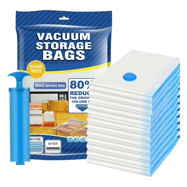Sacchetti sottovuoto per vestiti - Salvaspazio 12 pezzi - Riutilizzabili 60x40cm - Abiti, Lenzuola, Piumoni, Cuscini - Pompa a mano inclusa