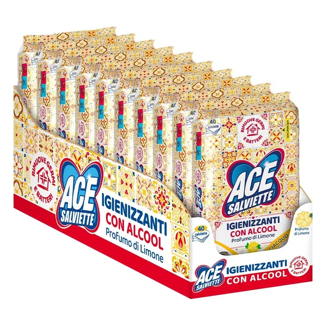 Ace Salviette Igienizzanti Sgrassanti - Cartone da 10 Pacchi x 40 Salviette - Rimuovi Germi e Batteri
