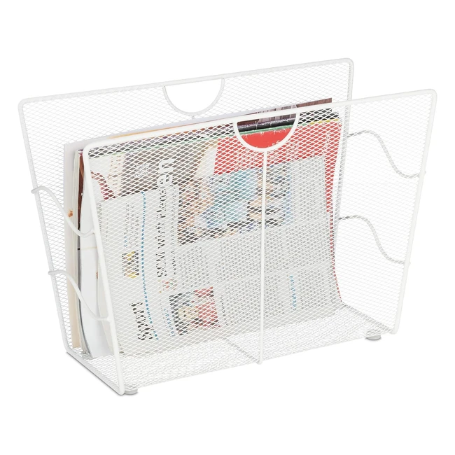 Revistero metálico Relaxdays 27x39x17 cm blanco 100% acero - Organizador de revistas de pie