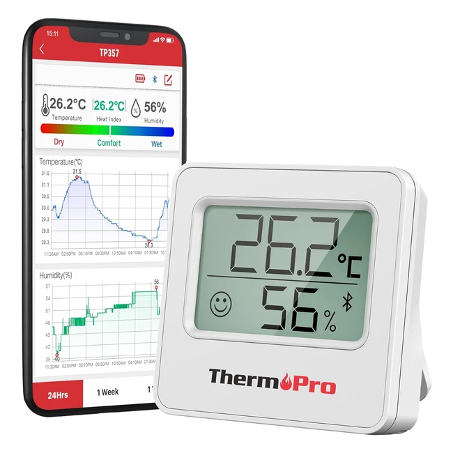 ThermoPro TP357 80 m Bluetooth Hygrometer - Prziser Raumthermometer mit App M