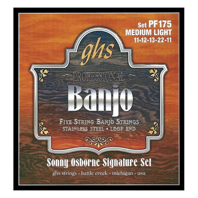 Jeu de 5 cordes banjo GHS en acier inoxydable PF175 - Medium Light