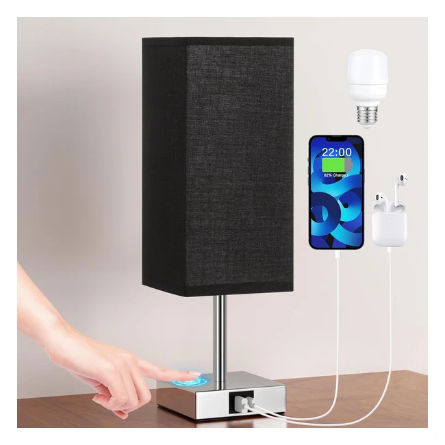 Aooshine Bedside Lamp Touch Control Table Lamp with USB AC Charging Ports